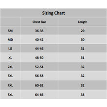Load image into Gallery viewer, Sizing chart for TNG-S78122C hoodie with chest size and length measurements.