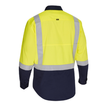 Load image into Gallery viewer, Bisley 312M6367H Safety Green ANSI Type R Class 2 Vented Long Sleeve Button Down with Navy Bottom - Industrial Wash Durable | Back View
