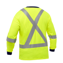 Load image into Gallery viewer, Bisley 313M6118X Safety Green X-Back Long Sleeve Shirt | Back View