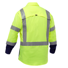 Load image into Gallery viewer, Bisley 313M6491H Safety Green ANSI Type R Class 3 Long Sleeve Work Shirt with X-Airflow™ and Navy Bottom | Back View