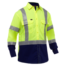 Load image into Gallery viewer, Bisley 313M6491H Safety Green ANSI Type R Class 3 Long Sleeve Work Shirt with X-Airflow™ and Navy Bottom | Front View