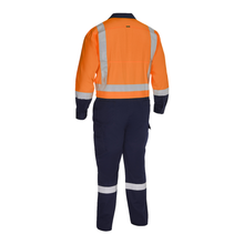 Load image into Gallery viewer, Bisley 314M6369H Safety Orange ANSI Type R Class 2 Vented Coverall with Navy Bottom - Industrial Wash Durable | Back View
