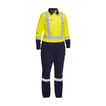 Load image into Gallery viewer, Bisley 314W6369H Safety Green ANSI Type R Class 2 Women's Vented Coverall with Navy Bottom - Industrial Wash Durable | Front View