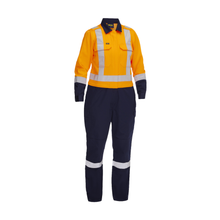Load image into Gallery viewer, Bisley 314W6369H Safety Orange ANSI Type R Class 2 Women's Vented Coverall with Navy Bottom - Industrial Wash Durable | Front View