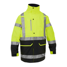 Load image into Gallery viewer, Bisley 333M6375H Safety Green ANSI Type R Class 3 Ripstop 5-in-1 Jacket with Class 2 Zip-Out Inner Jacket | Front View
