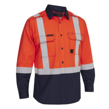 Load image into Gallery viewer, Bisley 385MFRHS Safety Orange Men's Ripstop Long Sleeve Button Down with Navy Bottom | Front View