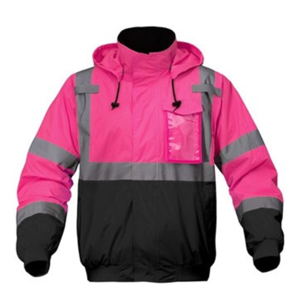 Pink hi vis bomber jacket deals