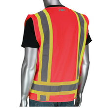 Load image into Gallery viewer, PIP 302-0500M-RD - Red Surveyor Style Safety Vest | Back View