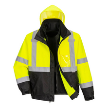 Load image into Gallery viewer, Portwest US365YBR - Safety Green Hi-Viz Bomber Jacket | Front View