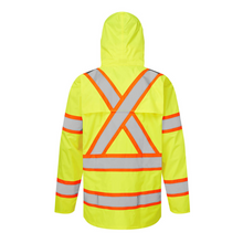 Load image into Gallery viewer, Portwest CA400 - Safety Geen High Visibility Rain Jacket | Back View