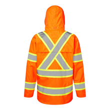 Load image into Gallery viewer, Portwest CA400 - Safety Geen High Visibility Rain Jacket | Back View