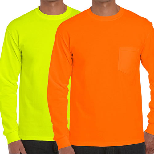 Gildan 2410, High Visibility Long Sleeve Pocket T-Shirt | Hi-Viz.com