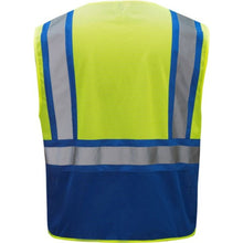 Load image into Gallery viewer, GSS 3131 – Safety Green with Blue Trim Enhanced Visibility Safety Vest | Back View