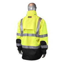 Load image into Gallery viewer, Radians RW32-3Z1Y | Safety Green Hi-Viz Rain Jacket | Back Right View