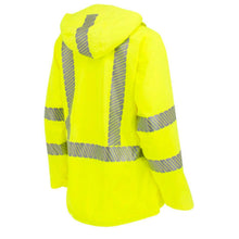 Load image into Gallery viewer, Radians RW12L – Safety Green Hi-Viz Rain Jackets | Back Right View