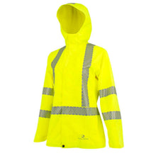 Load image into Gallery viewer, Radians RW12L – Safety Green Hi-Viz Rain Jackets | Front Hood View
