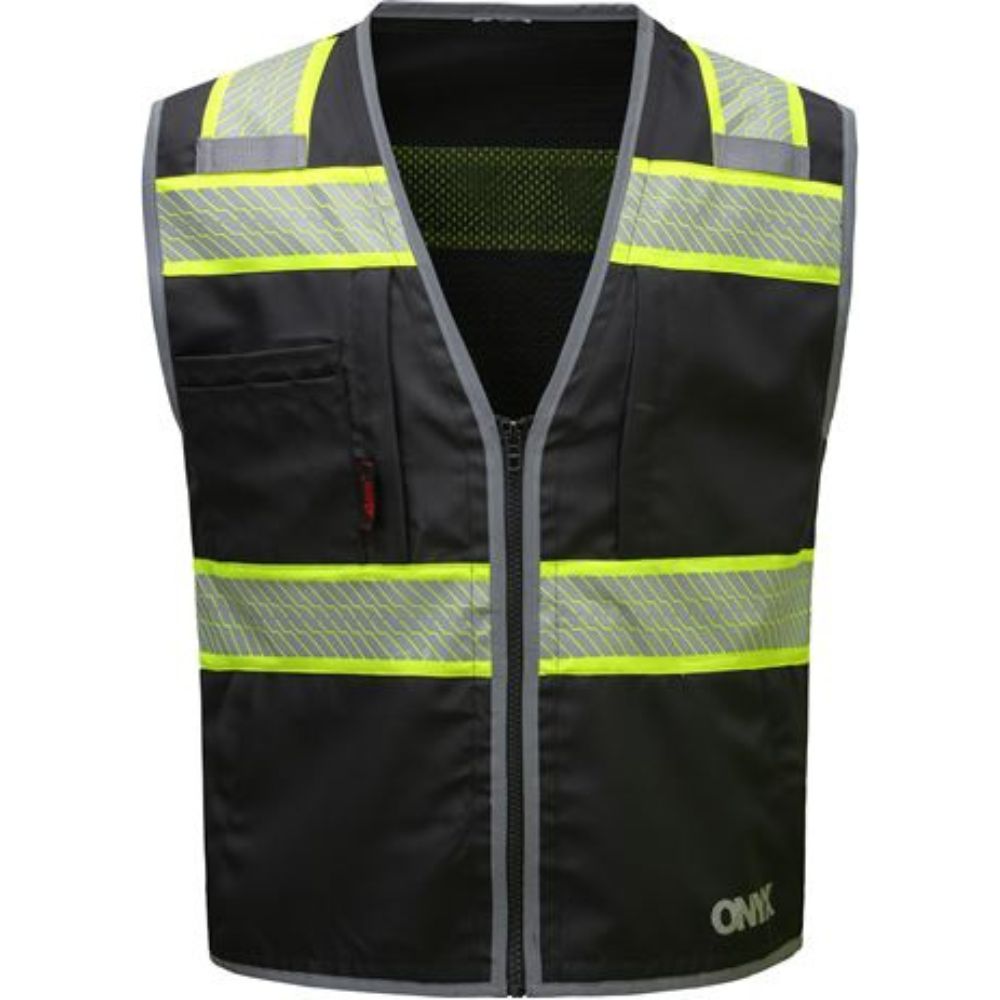ULTECHNOVO Black Mesh Reflective Safety Vest – Adjustable Waist, High-Visibility Strips, For Cycling, Construction & Sanitation