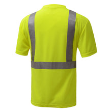 Load image into Gallery viewer, GSS 5001 - Safety Green Hi-Viz Short Sleeve Shirt | Back Left View
