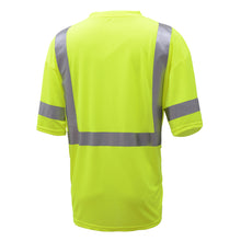 Load image into Gallery viewer, GSS 5007 - Safety Green Hi-Viz Short Sleeve Shirt | Back Right View