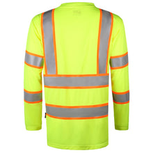 Load image into Gallery viewer, GSS 5013 - Safety Green Hi-Viz Long Sleeve Shirt  Back Left ViewGSS 5013 - Safety Green Hi-Viz Long Sleeve Shirt  Back View