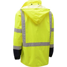 Load image into Gallery viewer, GSS 6003 – Safety Green Hi-Viz Rain Jacket | Back Left View