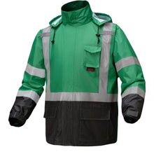 Load image into Gallery viewer, GSS 6016 – Forest Green High Visibility Rain Jacket | Front Left View