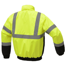 Load image into Gallery viewer, GSS 8001 - Safety Green Hi-Viz Bomber Jacket | Back View