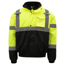 Load image into Gallery viewer, GSS 8001 - Safety Green Hi-Viz Bomber Jacket | Front View