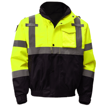 Load image into Gallery viewer, GSS 8003 - Safety Green Hi-Viz Bomber Jacket | Front View