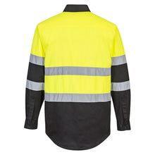Load image into Gallery viewer, Portwest E066 – Safety Green/Black Hi-Viz Long Sleeve Shirt | Back View