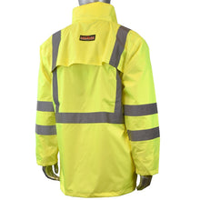 Load image into Gallery viewer, Radians RW10-3S1Y - Safety Green Hi-Viz Rain Jacket | Back Right View