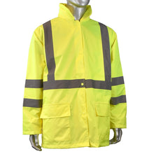 Load image into Gallery viewer, Radians RW10-3S1Y - Safety Green Hi-Viz Rain Jacket | Front View