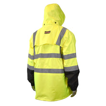 Load image into Gallery viewer, Radians RW30-3Z1Y - Safety Green Hi-Viz Rain Jacket | Back Right View Hood