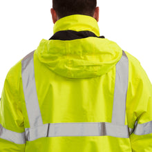 Load image into Gallery viewer, Tingley J26002 - Safety Green Hi-Viz Bomber Jackets | Hood View