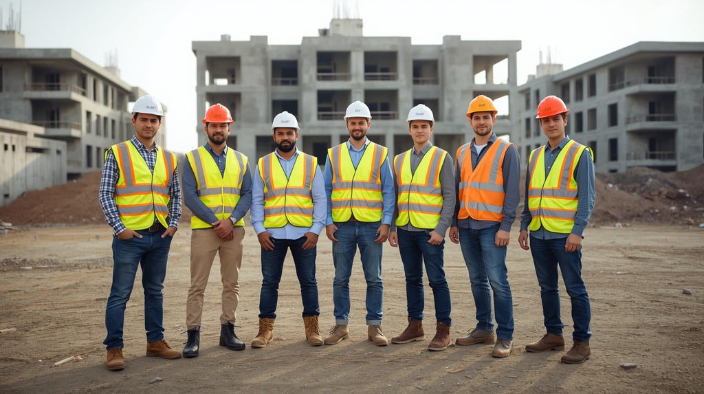 Construction workers wearing high visibility vests