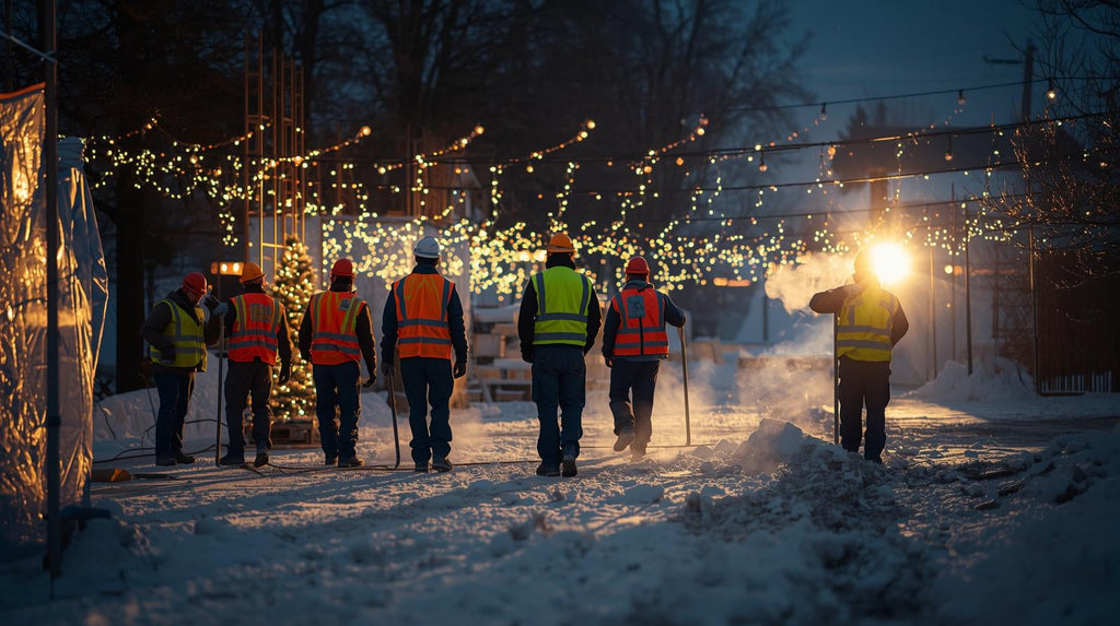 workers wearing reflective high visibility clothing during winer