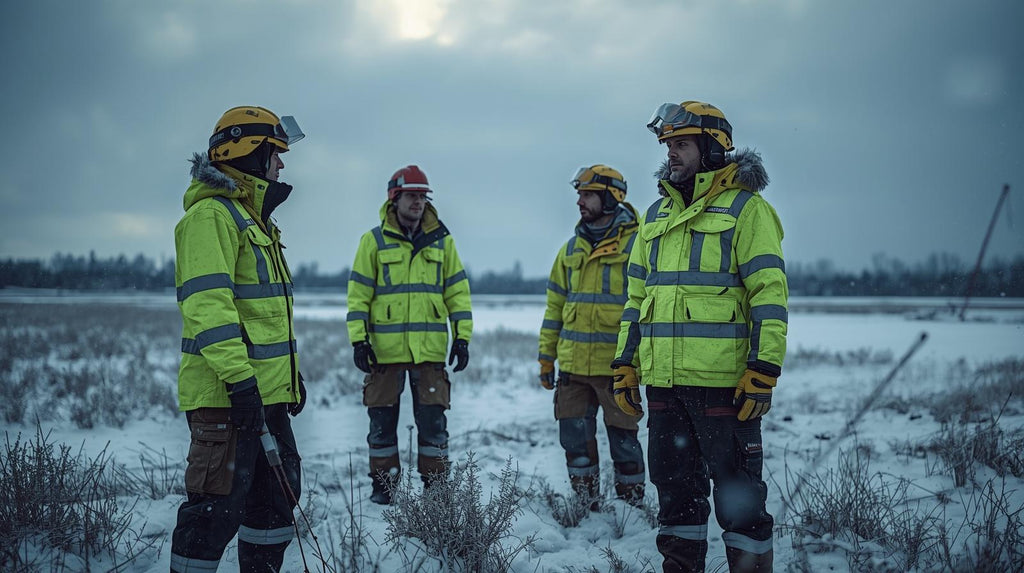workers wearing high vis green insulated jacket