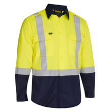 Load image into Gallery viewer, Bisley 312M6367H Safety Green ANSI Type R Class 2 Vented Long Sleeve Button Down with Navy Bottom - Industrial Wash Durable | Front View
