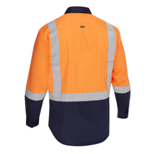 Load image into Gallery viewer, Bisley 312M6367H Safety Orange ANSI Type R Class 2 Vented Long Sleeve Button Down with Navy Bottom - Industrial Wash Durable | Back View
