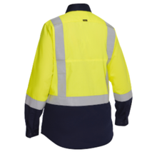 Load image into Gallery viewer, Bisley 312W6367H Safety Green ANSI Type R Class 2 Women's Vented Long Sleeve Button Down with Navy Bottom - Industrial Wash Durable | Back View
