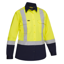 Load image into Gallery viewer, Bisley 312W6367H Safety Green ANSI Type R Class 2 Women's Vented Long Sleeve Button Down with Navy Bottom - Industrial Wash Durable | Front View
