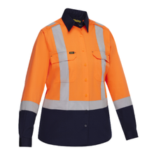 Load image into Gallery viewer, Bisley 312W6367H Safety Orange ANSI Type R Class 2 Women's Vented Long Sleeve Button Down with Navy Bottom - Industrial Wash Durable | Front View
