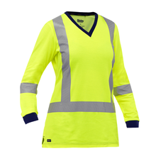 Load image into Gallery viewer, Bisley 313W6118X Safety Green ANSI Type R Class 3 and CSA Z96 Class 2 X-Back Women's Long Sleeve Shirt | Front View

