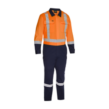 Load image into Gallery viewer, Bisley 314M6369H Safety Orange ANSI Type R Class 2 Vented Coverall with Navy Bottom - Industrial Wash Durable | Front View
