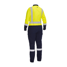 Load image into Gallery viewer, Bisley 314W6369H Safety Green ANSI Type R Class 2 Women's Vented Coverall with Navy Bottom - Industrial Wash Durable | Back View
