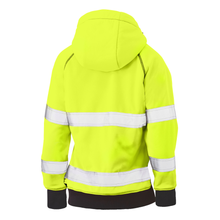 Load image into Gallery viewer, Bisley 323W6819T Safety Green ANSI Type R Class 2 Women's Contoured Full Zip Hooded Sweatshirt with Sherpa Lining | Back View
