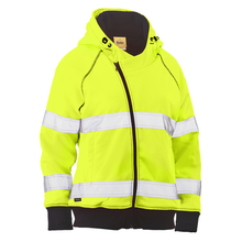 Load image into Gallery viewer, Bisley 323W6819T Safety Green ANSI Type R Class 2 Women's Contoured Full Zip Hooded Sweatshirt with Sherpa Lining | Front View
