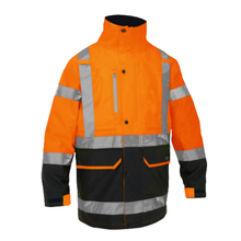Load image into Gallery viewer, Bisley 333M6375H Safety Orange ANSI Type R Class 3 Ripstop 5-in-1 Jacket with Class 2 Zip-Out Inner Jacket | Front View
