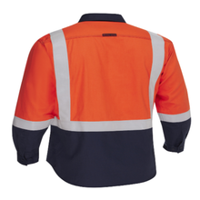 Load image into Gallery viewer, Bisley 385MFRHS Safety Orange Men's Ripstop Long Sleeve Button Down with Navy Bottom | Back View
