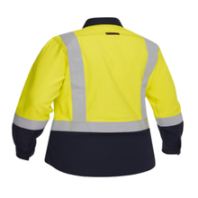 Load image into Gallery viewer, Bisley 385WFRHS Safety Green Dual-Certified AR/FR Women's Ripstop Long Sleeve Button Down with Navy Bottom - Industrial Wash Durable | Back View
